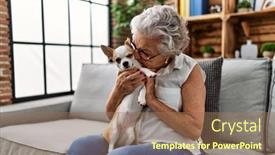  Presentation with grey - Slide set with senior-grey-haired-woman-kissing and a coral colored foreground