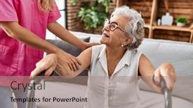  Presentation with walker - Slide set with senior-grey-haired-woman-patient background and a coral colored foreground