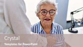  Presentation with heart medical - PPT theme consisting of senior-grey-haired-woman-patient background and a gray colored foreground