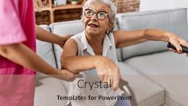  Presentation with geriatric - Presentation design featuring senior-grey-haired-woman-patient background and a  colored foreground