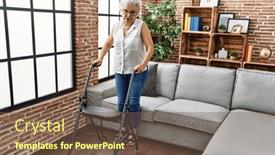  Presentation with geriatric - Slide set with senior-grey-haired-woman-patient background and a tawny brown colored foreground