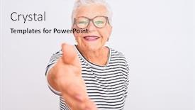  Presentation with navy - Amazing slide deck having haired woman wearing striped navy backdrop and a sky blue colored foreground