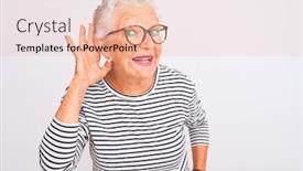  Presentation with listening woman - Amazing PPT layouts having senior-grey-haired-woman-wearing backdrop and a lemonade colored foreground