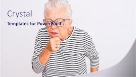  Presentation with navy - PPT theme with senior-grey-haired-woman-wearing background and a sky blue colored foreground