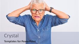  Presentation with woman hands open - Amazing slide deck having senior-grey-haired-woman-wearing backdrop and a teal colored foreground