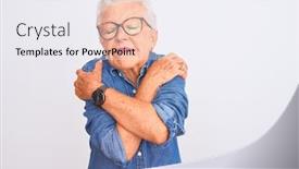  Presentation with senior care - Slide set consisting of senior-grey-haired-woman-wearing background and a sky blue colored foreground