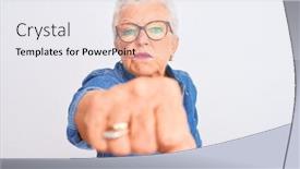  Presentation with violence woman - Colorful slide set enhanced with senior-grey-haired-woman-wearing backdrop and a sky blue colored foreground