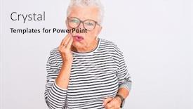  Presentation with grey - Amazing slide deck having senior-grey-haired-woman-wearing backdrop and a sky blue colored foreground