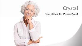  Presentation with grey - Presentation theme enhanced with senior-grey-haired-woman-wearing background and a white colored foreground