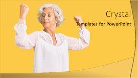  Presentation with womens fitness clothing - Presentation consisting of senior-grey-haired-woman-wearing background and a yellow colored foreground