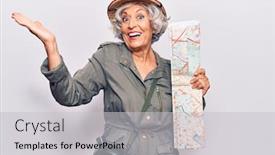  Presentation with explorer - Slide deck having senior-grey-haired-woman-wearing background and a light gray colored foreground