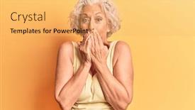  Presentation with grey - Presentation theme having senior-grey-haired-woman-wearing background and a yellow colored foreground