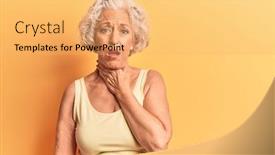  Presentation with sore throat - Theme consisting of senior-grey-haired-woman-wearing background and a yellow colored foreground