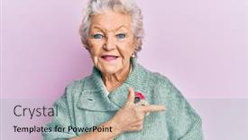  Presentation with grey - Cool new slides with senior-grey-haired-woman-wearing backdrop and a light blue colored foreground