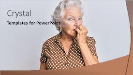  Presentation with grey - Beautiful PPT theme featuring senior-grey-haired-woman-wearing backdrop and a sky blue colored foreground