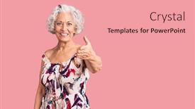  Presentation with business casual - Cool new PPT theme with senior-grey-haired-woman-wearing backdrop and a coral colored foreground