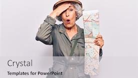  Presentation with explorer - PPT layouts featuring senior-grey-haired-woman-wearing background and a light gray colored foreground