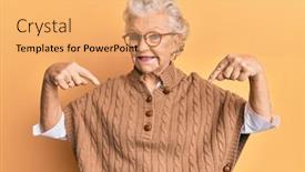  Presentation with grey - Audience pleasing slide set consisting of senior-grey-haired-woman-wearing backdrop and a yellow colored foreground