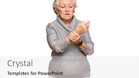  Presentation with arthritis - PPT layouts having senior-grey-haired-woman-wearing background and a light gray colored foreground