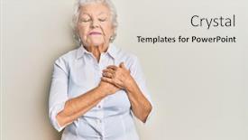  Presentation with chest - Presentation design featuring senior-grey-haired-woman-wearing background and a light gray colored foreground