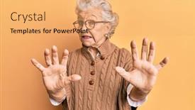  Presentation with panic - PPT layouts enhanced with senior-grey-haired-woman-wearing background and a yellow colored foreground