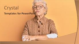  Presentation with real woman hair texture human - Slide deck with senior-grey-haired-woman-wearing background and a yellow colored foreground