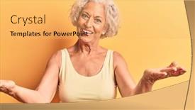  Presentation with acceptance - Slide deck with senior-grey-haired-woman-wearing background and a yellow colored foreground