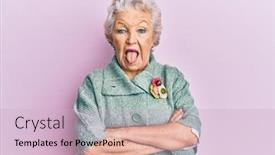  Presentation with grey - Presentation design consisting of senior-grey-haired-woman-wearing background and a lemonade colored foreground