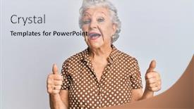  Presentation with grey - Slide set having senior-grey-haired-woman-wearing background and a sky blue colored foreground