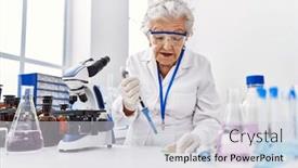  Presentation with pipette - Presentation enhanced with senior-grey-haired-woman-wearing background and a light gray colored foreground