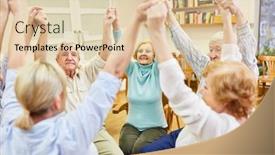  Presentation with cohesion - Cool new PPT layouts with senior-group-in-a-circle backdrop and a lemonade colored foreground