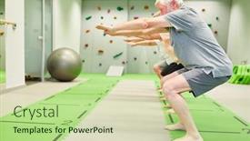  Presentation with trains - Colorful PPT theme enhanced with senior-group-in-fitness-class backdrop and a mint green colored foreground