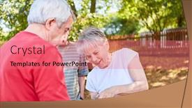  Presentation with retirement garden - Presentation design consisting of senior-group-in-retirement background and a coral colored foreground
