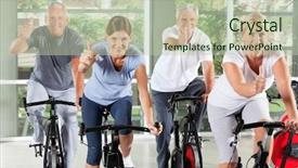  Presentation with senior citizen - Presentation design with senior group on bikes background and a  colored foreground