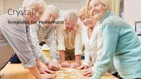  Presentation with brain memory - Beautiful PPT theme featuring senior-group-playing-puzzle backdrop and a coral colored foreground
