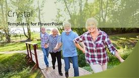  Presentation with hiking - Colorful presentation enhanced with senior-group-runs-happily backdrop and a mint green colored foreground