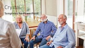  Presentation with group therapy - Cool new PPT theme with senior-group-sits-in-chair backdrop and a soft green colored foreground