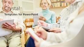  Presentation with group therapy - Theme featuring senior-group-with-writing-pad background and a soft green colored foreground