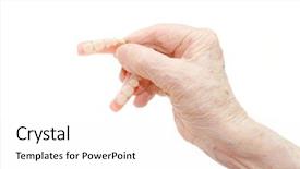  Presentation with dental prosthesis - PPT layouts enhanced with senior hand with dental prosthesis background and a white colored foreground