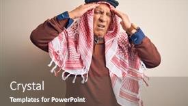  Presentation with arab - Colorful presentation theme enhanced with senior-handsome-arab-man-wearing backdrop and a gray colored foreground