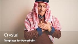  Presentation with arab - Slide set having senior-handsome-arab-man-wearing background and a violet colored foreground