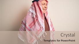  Presentation with arab - Audience pleasing PPT theme consisting of senior-handsome-arab-man-wearing backdrop and a soft green colored foreground