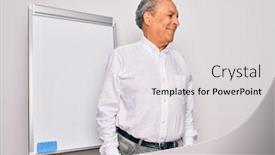  Presentation with magnetic - Slide deck consisting of senior-handsome-grey-haired-businessman background and a light gray colored foreground