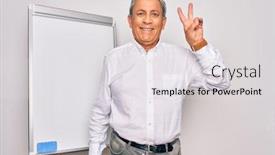  Presentation with magnetic - Colorful presentation theme enhanced with senior-handsome-grey-haired-businessman backdrop and a light gray colored foreground