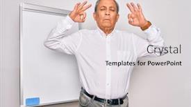  Presentation with magnetic - Colorful PPT theme enhanced with senior-handsome-grey-haired-businessman backdrop and a light gray colored foreground
