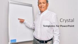  Presentation with magnetic - Presentation theme having senior-handsome-grey-haired-businessman background and a light gray colored foreground
