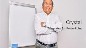  Presentation with magnetic - Colorful presentation design enhanced with senior-handsome-grey-haired-businessman backdrop and a light gray colored foreground