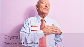  Presentation with name - Presentation design with senior-handsome-grey-haired-businessman background and a coral colored foreground