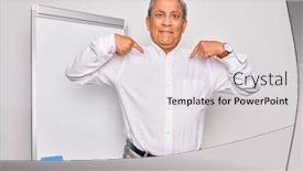  Presentation with magnetic - Presentation theme having senior-handsome-grey-haired-businessman background and a light gray colored foreground