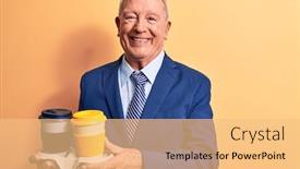  Presentation with takeaway coffee - Audience pleasing presentation consisting of senior-handsome-grey-haired-businessman backdrop and a yellow colored foreground